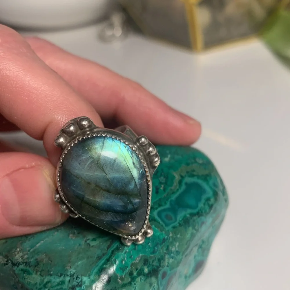 Labradorite vintage 925 silver ring size 6.5 - Picture 2 of 7